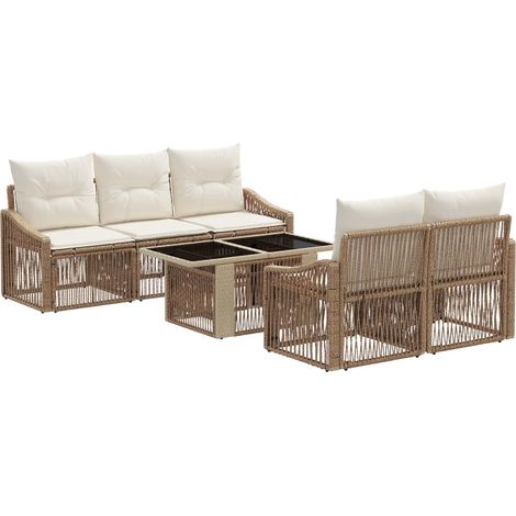 Ensemble de canapé de jardin 6 pc Beige et blanc crème vidaXL (1/5)