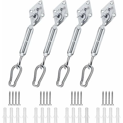Kit de Fixation Voile d\'ombrage, Kit de Fixation pour Voile de Jardin pour Voile D\'ombrage en Acier Inoxydable 304 pour Triangle Carr Rectangle et Triangulaires (44 pices) (1/4)
