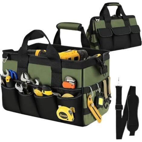 Professionelle Werkzeugtasche, Elektriker-Werkzeugtasche mit 21 wasserdichten Fächern, großes Fassungsvermögen (40 cm/16 Zoll), 600D Polyester, verstellbarer Schultergurt