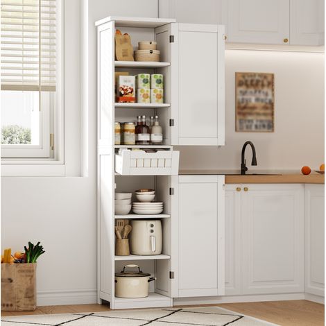 Mueble alto de cocina 170 x 40 x 30 cm, 2 puertas, 1 cajón, estantes regulables, blanco DESVIAE (1/5)