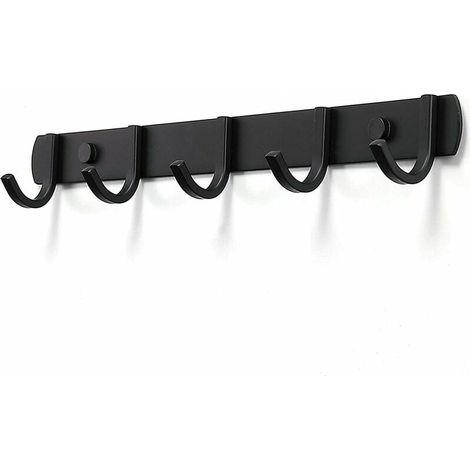Porte-manteaux Murale - Crochets en Acier Carbone - Noir - Pour Salle de Bain Chambre Bureau - 5 Crochets (1/4)