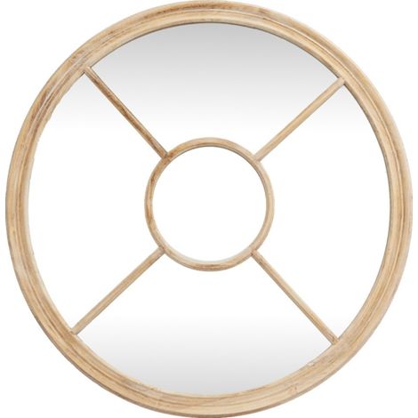 Washed Wood Round Window Mirror - Glass - L2 x W100 x H100 cm - Brown