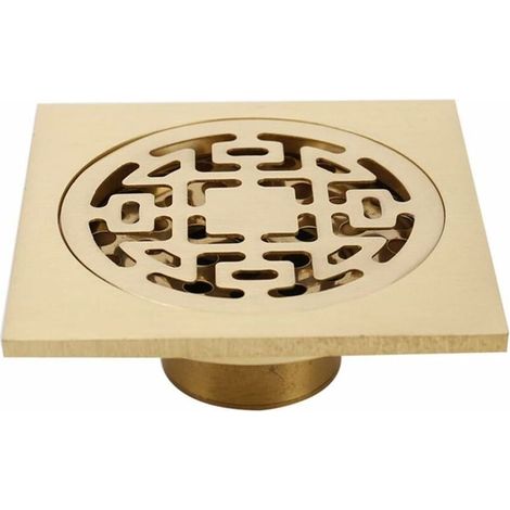 Luxuriöser, goldener, massiver Messing-Abfluss, 100 x 100 mm, 4 Zoll, quadratisch, geruchshemmend, Bodenablauf, goldener Badezimmer-Duschablauf, Duschraum-Ablaufabdeckung