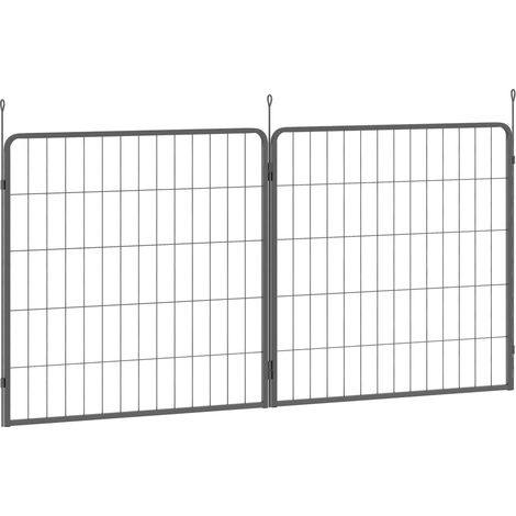 Ensemble de 2 panneaux d'extension pour enclos à chiots, clôture pour chiens, aire de jeux pour animaux, clôture en acier pour chiots, gris (1/5)