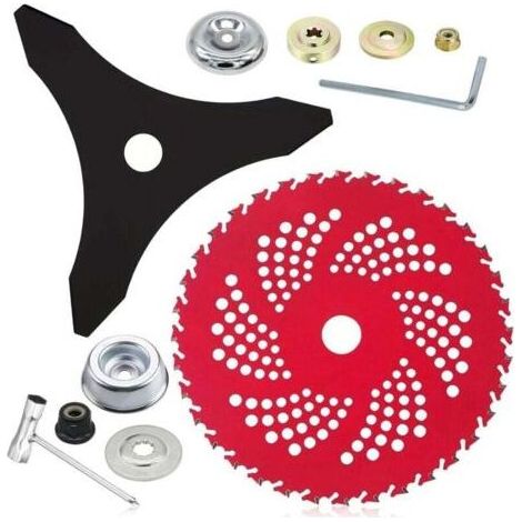 Lames de débroussailleuse à pointe en carbure de tungstène de 22,9 cm x 36 dents et lames de désherbeur de 25,4 cm x 3 dents avec kit adaptateur universel pour débroussailleuse (1/5)