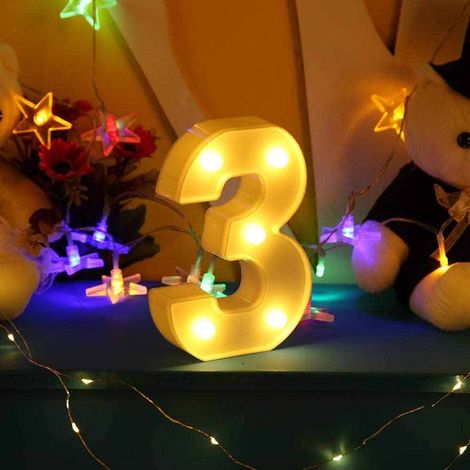 Numero 3 luminoso bianco a LED decoro per eventi feste luce calda 3000k 16x3cm alimentato da 2 batterie (1/5)