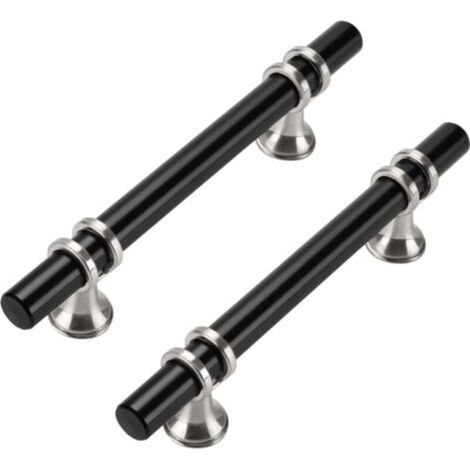 Juego de 10 tiradores para puertas de cocina y muebles, 96 mm, acero inoable, negro, plateado y negro. (1/4)