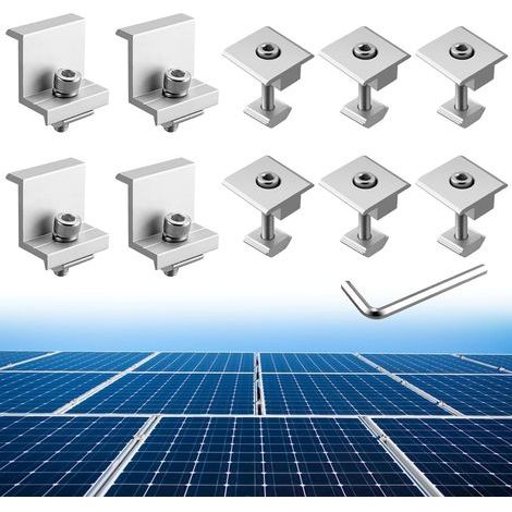 10 Supports Panneau Solaire, 4 Pinces Z, 6 Pinces T, Aluminium, Toit, Camping-Car (1/5)