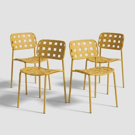 Lot de 4 chaises de jardin d'extérieur en acier et polypropylène Clover YES - Jaune (1/5)
