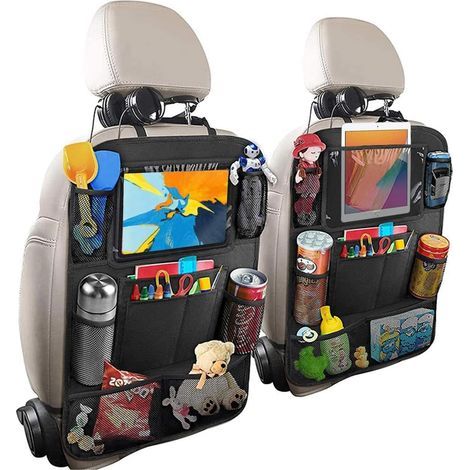 Lot de 2 organiseurs de siège arrière de voiture avec 9 poches de rangement pour tablette iPad 10 pouces, housse de protection étanche pour siège arrière de voiture, pour les voyages des enfants et de (1/5)