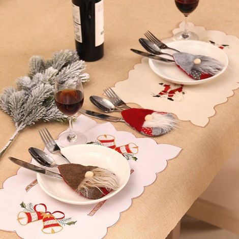 Porte-Couverts Noel - Feutre Rouge et Blanc - Pour Couteaux Fourchettes Cuillères - Décoration Table Festive - 6 Pièces (1/5)