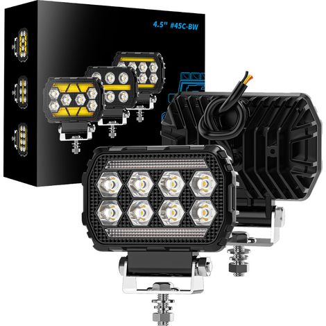 Phare de Travail LED Carré 30W 2800LM Double Couleur Blanc Jaune Faisceau Mixte IP67 DC 9-80V pour 4x4 Camion Chariot Élévateur Engin de Chantier Moto Bateau(4pcs) (1/5)