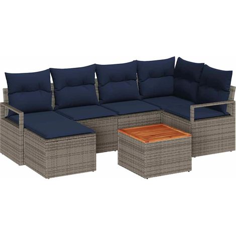 Garden Sofa Set with Cushion 7 pcs Grey Poly Rattan vidaXL