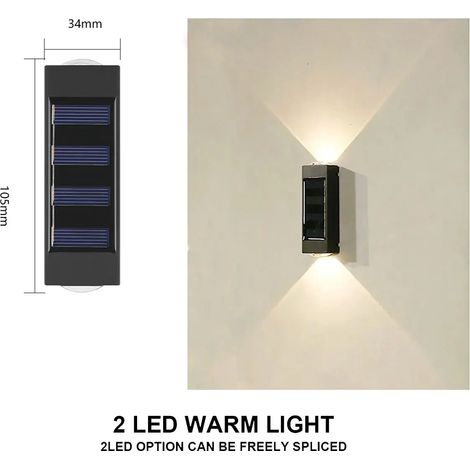 (1PC-2LED-WARM)Lampe murale solaire extérieure étanche à LED, éclairage solaire vers le haut et vers le bas, lampe décorative pour jardin, balcon, cour ou rue (1/5)