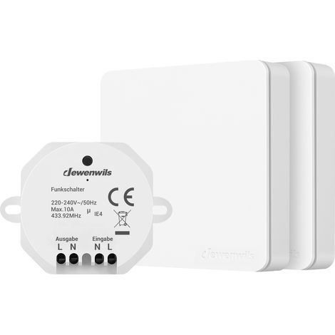 DEWENWILS Kit d'interrupteur sans fil, 1 récepteur + 2 interrupteurs muraux, 10A 2300W max, portée de 30m (1/5)