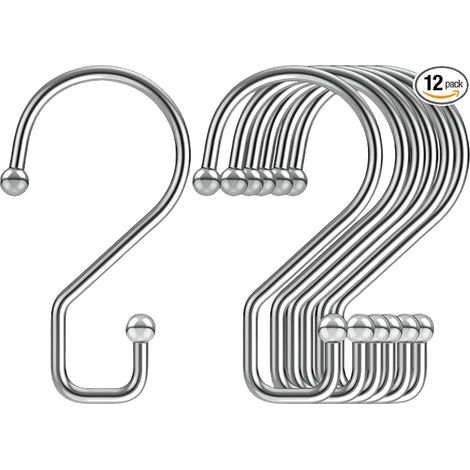 Duschvorhangringe (silber), Set mit 12 rostfreien S-förmigen Haken, Mehrzweck-Duschvorhanghaken, Zubehör (1/5)