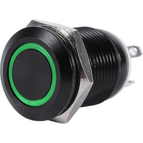 Interruptor de luz LED momentáneo de 12 mm y 12 V para coche, interruptor pulsador momentáneo de metal con enclavamiento (verde). (1/5)