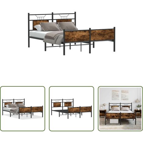 Sommier métal - Cadre de lit sans matelas chêne fumé 137x190 cm bois ingénierie (1/5)