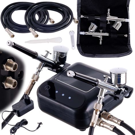 AIRBRUSH-KOMPRESSOR 2 AIRBRUSH-DÜSEN 0,3 MM AUTO-STOP-SET (1/5)