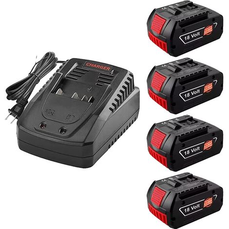 Batteria di ricambio, capacità 8000 mAh, compatibile con utensili elettrici, 4 batterie, 1 caricabatterie (1/2)