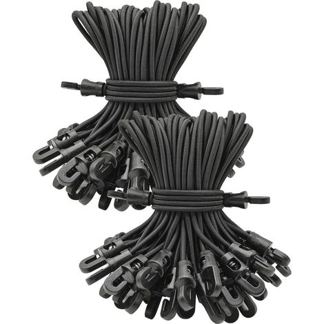 Spanngummis mit Haken 15 cm, 25 Stück, Schwarz, für Planen & Camping (1/5)