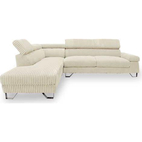 Canapé d'angle à gauche avec têtières relevables Quentin Velours côtelé Beige