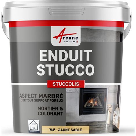 Arcane Industries – Mortier décoratif teinté Stuccolis 2,5 kg + colorant 250 ml – Couvre jusqu'à 7 m² – Pour plaques de plâtre et béton cellulaire (1/2)