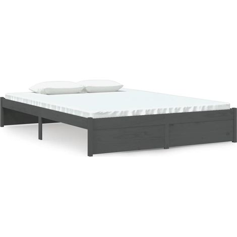 Maison Exclusive - Cadre de lit sans matelas gris bois massif 140x190 cm (1/5)