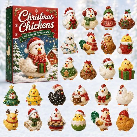 Weihnachts-Adventskalender 2026 mit verkleideter Henne – 2D-Überraschungsbox