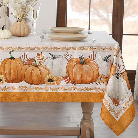 Nappe d'automne 300x150 cm avec motif citrouille, lavable et imperméable