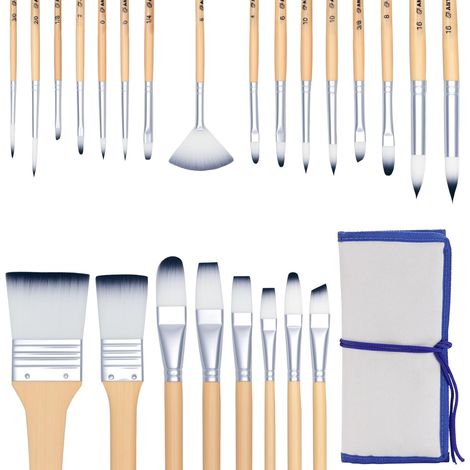 Pinceaux Peinture Acrylique Professionnels, Set de 24, avec Étui de Rangement, Pinceaux d'Artiste Synthétiques Haute Qualité Nylon, pour Acrylique Aquarelle Huile Gouache (1/5)