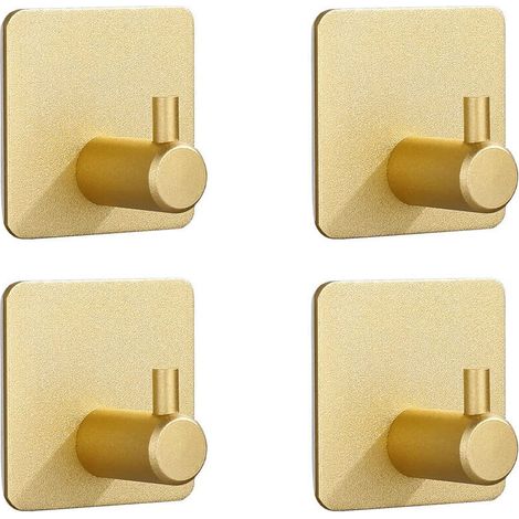 Paquete de 4 ganchos para toallas autoadhesivos de acero inoxidable 304, ganchos de pared modernos, ganchos para ropa para baño, cocina, dormitorio, dorado (1/5)