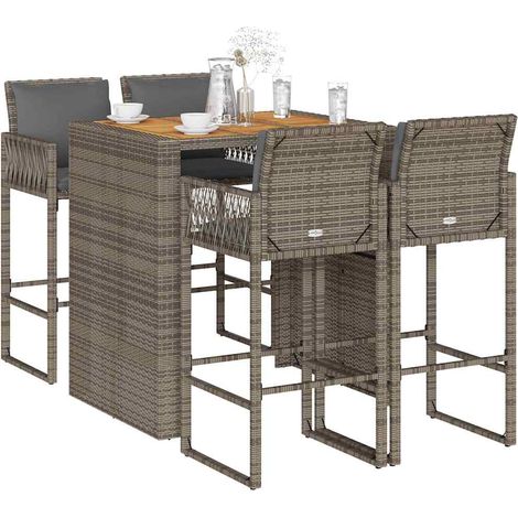 vidaXL 5-tlg. Gartenbar-Set mit Kissen Grau Poly Rattan Akazie (1/5)