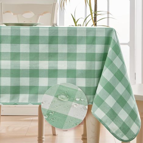 Tischdecke kariert grün-weiß 140x240 cm, schmutzabweisend, wasserabweisend