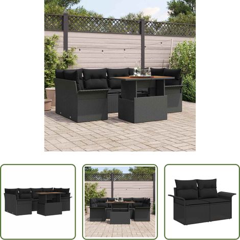 Balkonsofa - Garten-Sofa-Set mit Speicher 7 pcs Schwarz Poly Rattan (1/5)