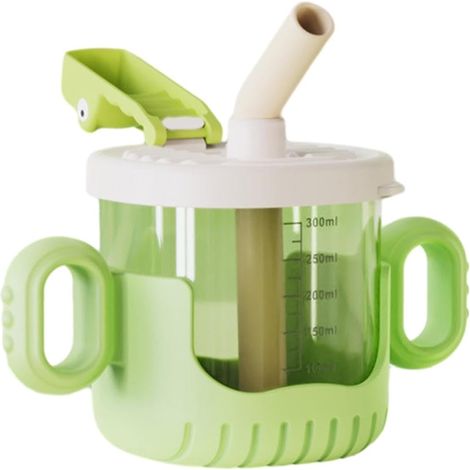 300 ml (10 oz) Trinklernbecher, tragbar, auslaufsicher, leicht zu reinigen, mit Strohhalm, geeignet für Jungen und Mädchen, grün