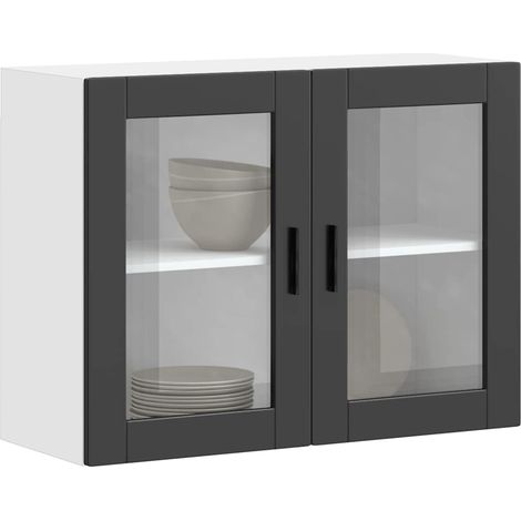 Küchen-Hängeschrank mit Glastür Porto Schwarz vidaXL