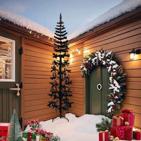 Demi Sapin de Noël Arbre de Noël artificiel mince avec support Noir 240 cm (1/5)