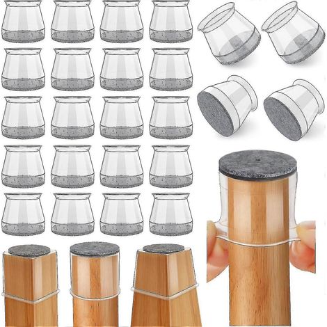 Lot de 24 protections de pieds de chaise en silicone de taille moyenne pour sols en bois dur patins transparents (1/4)