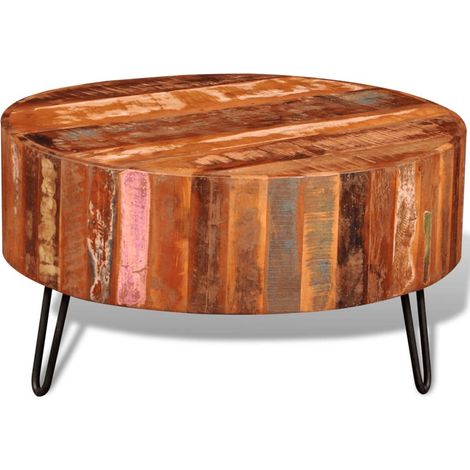 Bois massif -  Table basse ronde Bois massif de récupération (1/5)