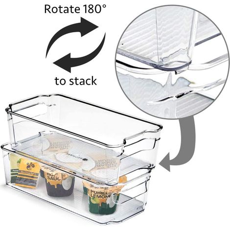 Paniers de rangement en plastique, grands bacs de rangement pour réfrigérateur, congélateur, congélateur, cuisine, étagère, salle de bain - Lot de 6 (1/4)