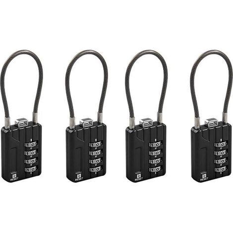 4er-Pack Zahlenschloss mit 12cm Kabel, 4-stellig, flexibel, für Spind & Gepäck