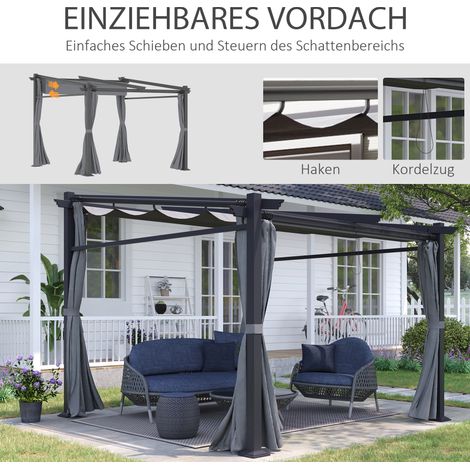 Pergola avec kit de fixation, toit rétractable, 2,97 m x 2,95 m x 2,3 m, gris foncé (1/5)