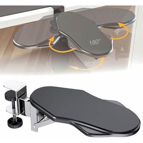 Accoudoir d'ordinateur, plateau d'extension de bureau pivotant et réglable à 180°, repose-bras pliable à 90°, accoudoir de bureau ergonomique pour la maison et le bureau (1/4)