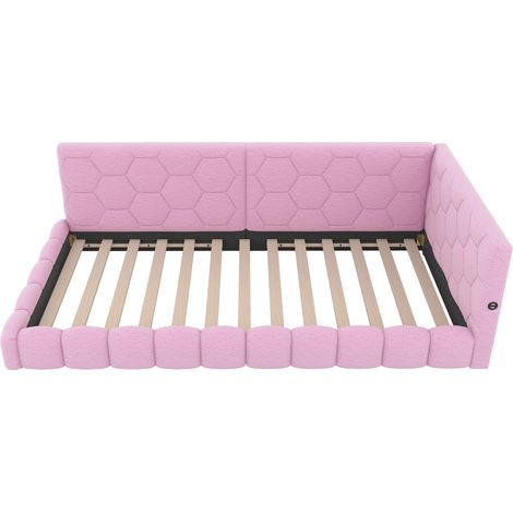 Lit de jour 90200cm, canapé-lit, lit avec sommier à lattes (sans matelas), éclairage d'ambiance 16 couleurs, port USB, Type-C, matériau confortable, imitation non-tissé, rose (1/5)