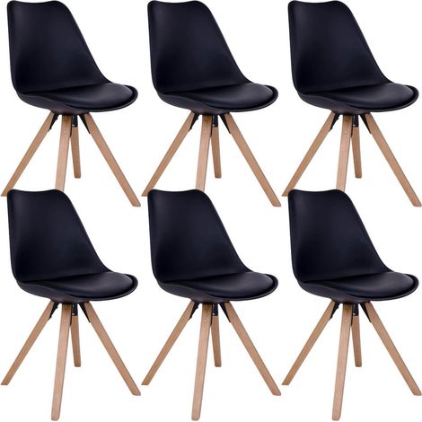 NIBBEN - Lot de 6 Chaises Noires et Piétement Hévéa (1/5)