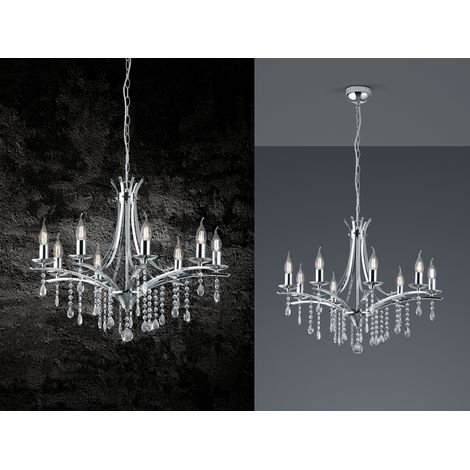 Kronleuchter Lüster LUCERNA Silber mit Kristallbehang, 8-flammig Ø 68cm