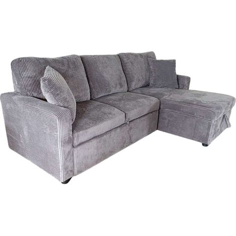 Sofá cama Chaiselongue con arcón tapizado gris, 210cm(ancho) 134cm(fondo) 90cm(altura). (1/5)
