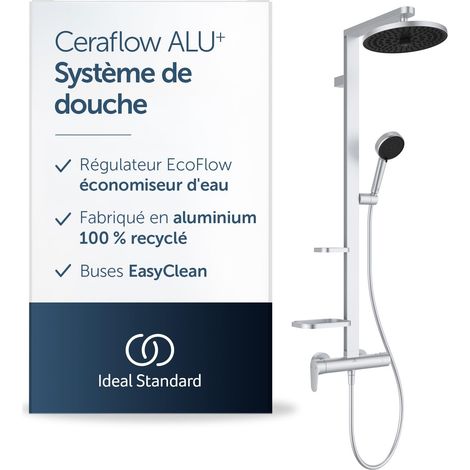 Colonne de douche, Fabriqué à partir de 100% d'aluminium recyclé, douchette à économie d'eau avec différents types de jets – Argent (356x501x1113 mm) (1/5)