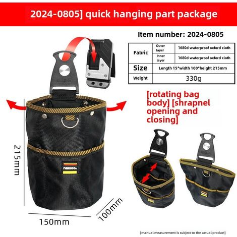 Juego de herramientas de fácil montaje, bolsa para clavos para carpintería, bolsa multifuncional para piezas pequeñas, accesorios para tornillos, bolsa de almacenamiento, riñonera (2024-0805) (1/5)